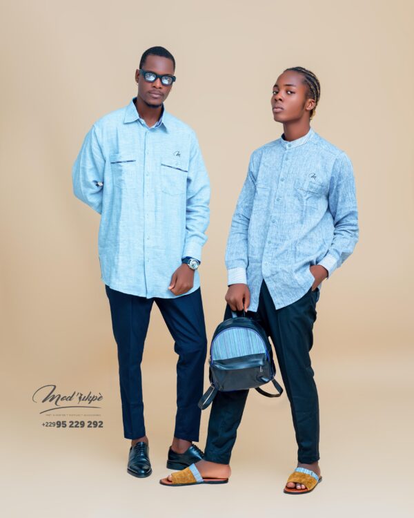 Chemise lin motif tissé
