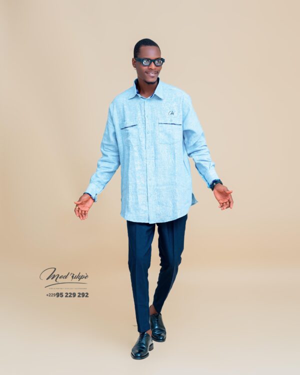 Chemise lin motif tissé – Image 6